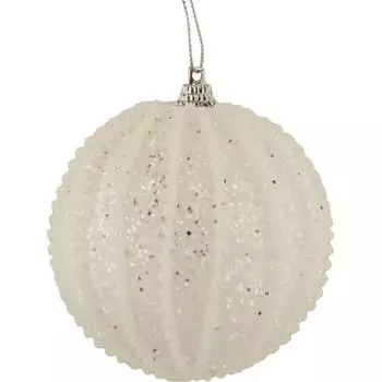 Шар ёлочный с бисером,8 см, цвет белый