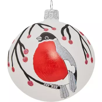 Шар ёлочный «Снегирь в рябине» 85 мм