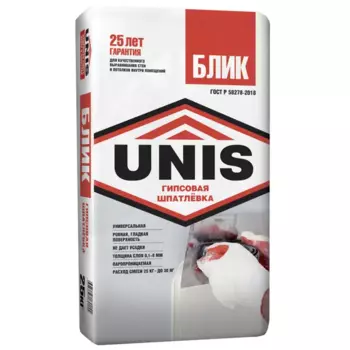 Шпаклёвка гипсовая суперфинишная Unis Блик 25 кг