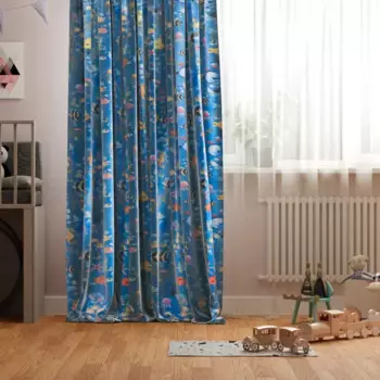 Штора на ленте Рыбы 140x260 см цвет голубой