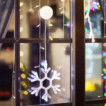 Снежинка на присоске/подвес, 19x17x1 см, нейтральный белый свет, цвет белый