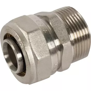 Соединитель обжимной наружная резьба 32 мм х 1.1/4" никелированная латунь VTm.301.N.003207