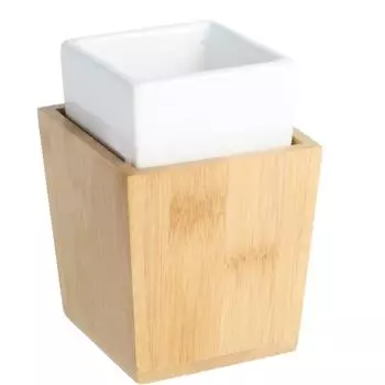 Стакан для зубных щёток Fixsen Wood FX-110-3 керамика/бамбук цвет белый