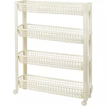 Стеллаж для ванной комнаты на колёсах 58.5 см четырёхъярусный цвет слоновая кость