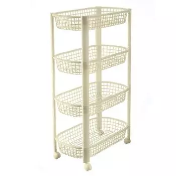 Стеллаж для ванной на колёсах 4 секции слоновая кость