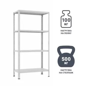 Стеллаж металлический 4 полки 180x80x30 см цвет серый нагрузка 100 кг на полку