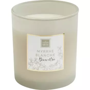 Свеча ароматизированная в подсвечнике Белая мирра серая 9 см