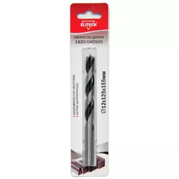 Сверло спиральное по дереву Elitech 1820.045500 12x155 мм