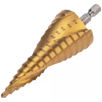 Сверло ступенчатое по металлу Kranz HSS-TiN 4-32x102 мм