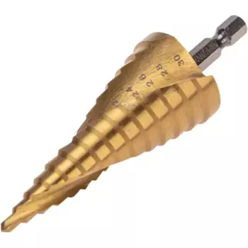 Сверло ступенчатое по металлу Kranz HSS-TiN 4-30x98 мм