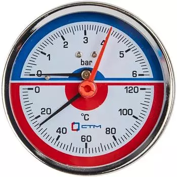 Термоманометр горизонтальный, 1/2", 120 град, 6 бар