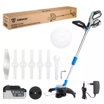 Триммер аккумуляторный Deko DKTR20, 20 В Li-Ion 2x4 Ач АКБ и ЗУ входит в комплект