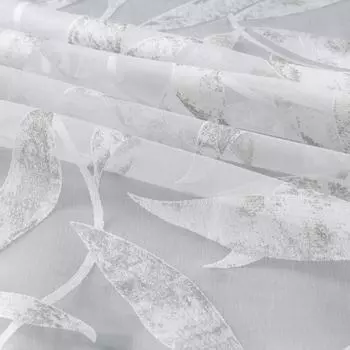 Тюль 1 м/п Листья вуаль 300 см цвет серый