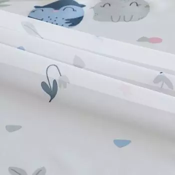 Тюль 1 м/п Совы и зайцы вуаль 300 см цвет сине-серый