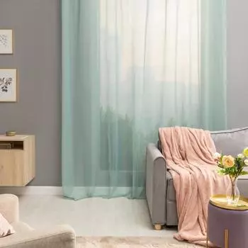 Тюль на ленте Inspire Polyone Laguna 300х280 см цвет бирюзовый