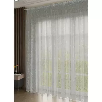 Тюль на ленте Вензель 300x280 см цвет серый