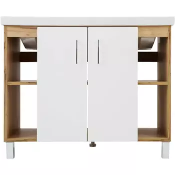 Тумба под раковину Акваль Лофт 100 см напольная цвет белый матовый/дуб