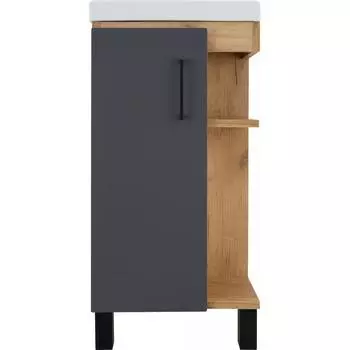 Тумба под раковину Акваль Лофт 40 см напольная цвет дуб вотан/серый матовый