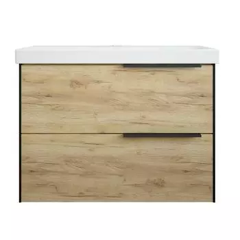 Тумба под раковину подвесная Sanflor Барселона 80 см цвет дуб крафт золотой