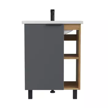 Тумба под раковину Сохо Konsensa напольная 56.4 см цвет дуб гудзон золотой/серый софт тач