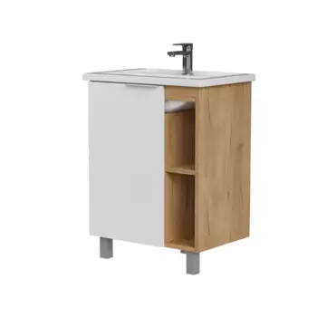 Тумба под раковину Сохо Konsensa напольная 56.4 см цвет дуб гудзон золотой/белый софт тач