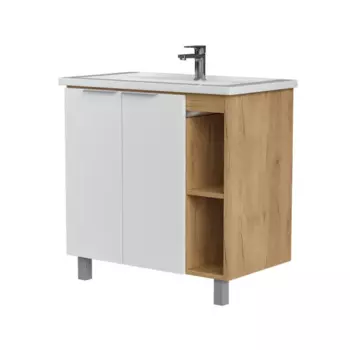 Тумба под раковину Сохо Konsensa напольная 76.8 см цвет дуб гудзон золотой/белый софт тач