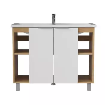 Тумба под раковину Сохо Konsensa напольная 96.6 см цвет дуб гудзон золотой/белый софт тач