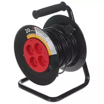 Удлинитель на катушке Защита Про 4 розетки без заземления 2x1 мм 20 м цвет черный/красный