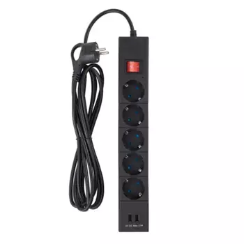 Удлинитель бытовой Duwi 32080 5 розеток с заземлением 3x1.5 мм 3 м цвет черный