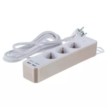 Удлинитель бытовой Lexman 3 розетки с заземлением 3x1.5 мм 3 м 3500 Вт с USB цвет золотой