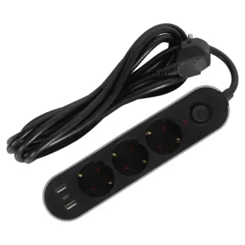 Удлинитель бытовой Skybeam 3 розетки 3 м USB цвет черный