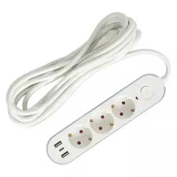 Удлинитель бытовой Skybeam 3 розетки 5 м USB цвет белый