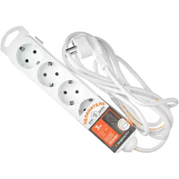 Удлинитель бытовой Защита Про 4 розетки с заземлением 3x1.5 мм 3 м 3500 Вт цвет белый