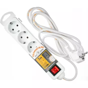 Удлинитель бытовой Защита Про 4 розетки с заземлением 3x0.75 мм 3 м 2200 Вт цвет белый