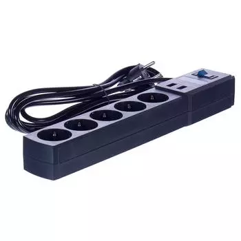 Удлинитель с заземлением 5 розеток 3 м 3500 Вт выключатель цвет чёрный