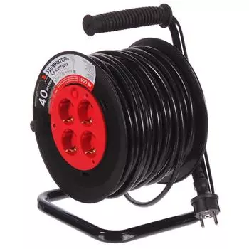 Удлинитель на катушке Защита Про 4 розетки с заземлением 3x1.5 мм 40 м цвет черный/красный