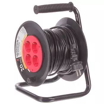 Удлинитель на катушке Защита Про 4 розетки с заземлением 3x1 мм 20 м цвет черный/красный