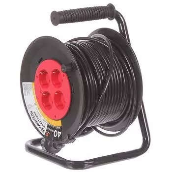 Удлинитель на катушке Защита Про 4 розетки с заземлением 3x1 мм 40 м цвет черный/красный