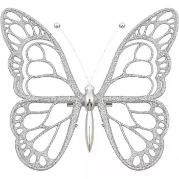 Украшение новогоднее «Бабочка», пластик, цвет серебро