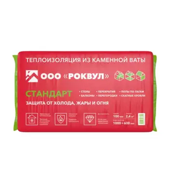 Утеплитель Роквул Стандарт 100 мм 4 шт 600x1000 мм 2.4 м