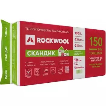 Утеплитель Роквул Скандик 150 мм 5 шт 600x1200 мм 3.6 м