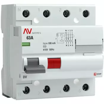 УЗО EKF Averes DV 4P 63 A 100 мА 10 кА AC