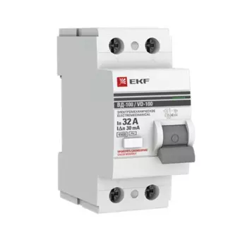 УЗО EKF ВД-100 2P 32 А 30 мА 4.5 кА АС elcb-2-32-30-em-pro