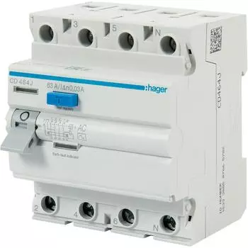 УЗО Hager CD464J 3P N 63 A 30 мА AC