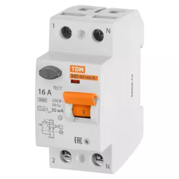 УЗО TDM Electric ВД1-63 2Р 16 А 30 мА 6 кА A