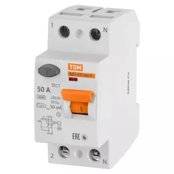 УЗО TDM Electric ВД1-63 2Р 50 А 30 мА 6 кА A