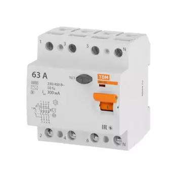 УЗО TDM Electric ВД1-63S 4Р 63 А 300 мА 6 кА AC