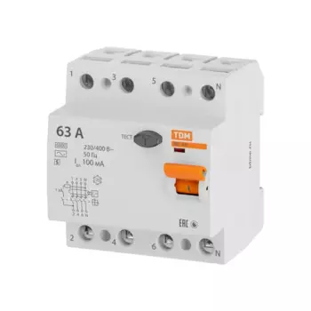 УЗО TDM Electric ВД1-63S 4Р 63 А 100 мА 6 кА AC