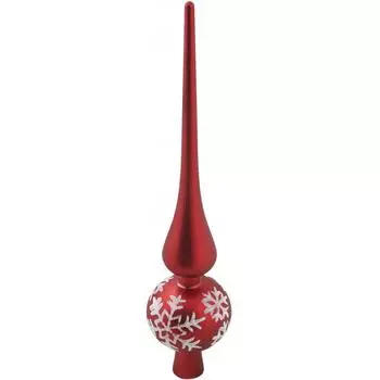 Верхушка на елку Christmas Красная со снежинками h32 см