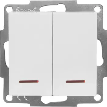 Выключатель Lezard Vesna 2 клавиши с подсветкой цвет белый